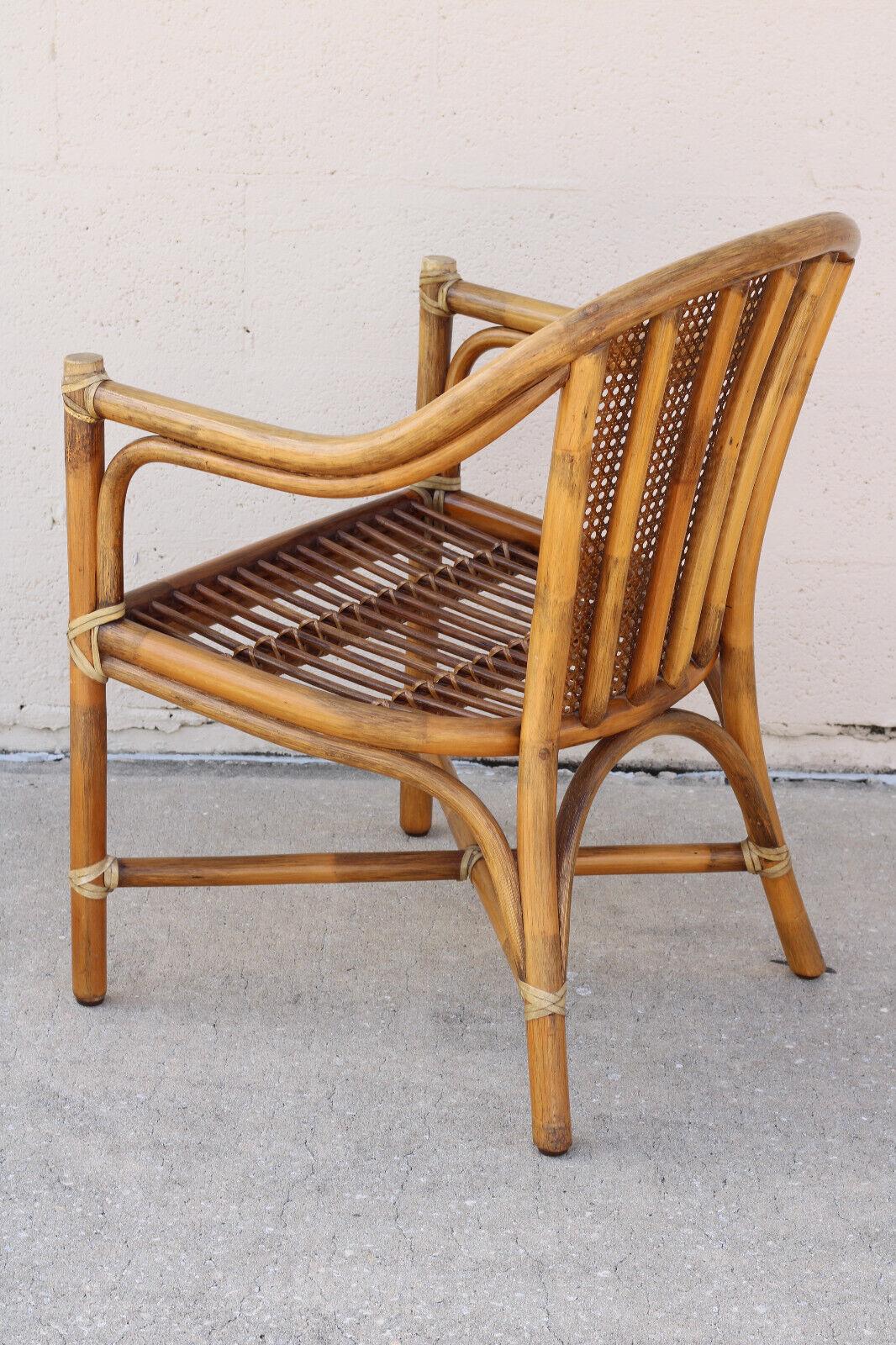 1970s McGuire San Francisco Rattan Cane Back Dining Arm Chairs, a Pair For Sale 6