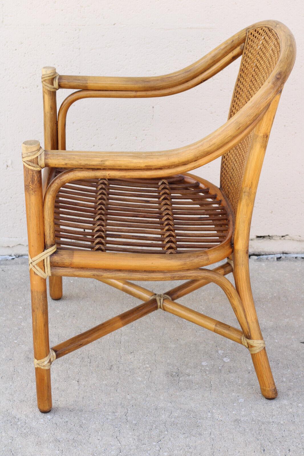 1970s McGuire San Francisco Rattan Cane Back Dining Arm Chairs, a Pair For Sale 8