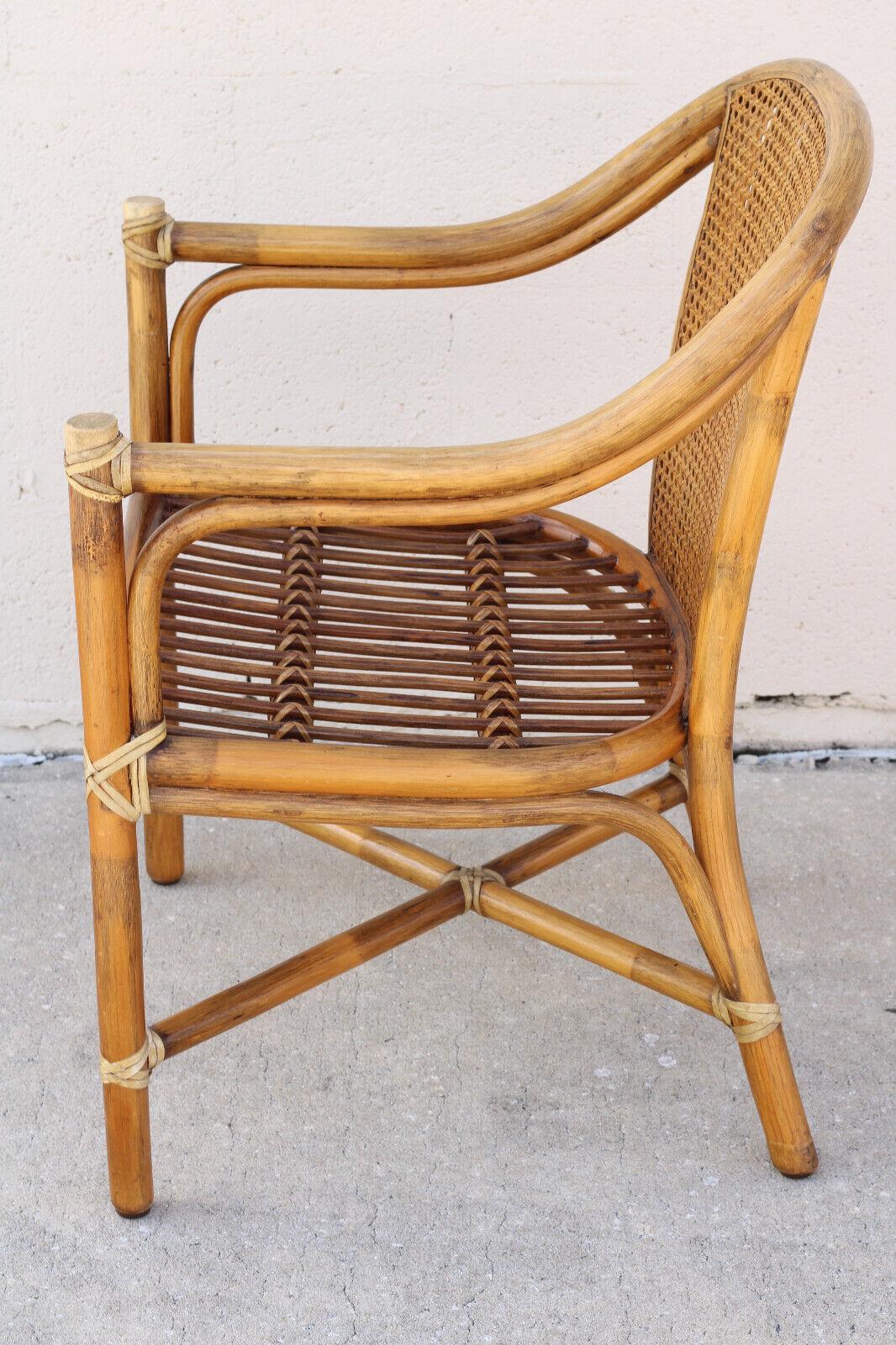 1970s McGuire San Francisco Rattan Cane Back Dining Arm Chairs, a Pair 6