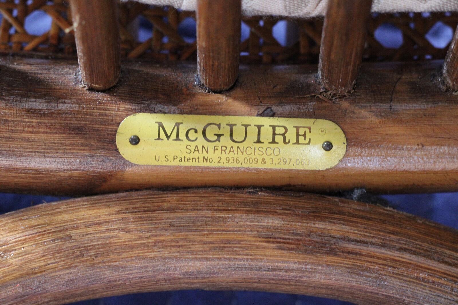1970 McGuire San Francisco Cane Back Rattan Dining Arm Chairs, a Set of Four en vente 9