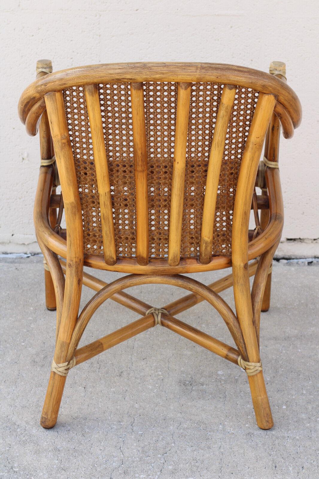 1970s McGuire San Francisco Rattan Cane Back Dining Arm Chairs, a Pair For Sale 4