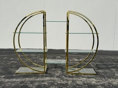 1970s MCM Circular Brass or Gold Room Divider Étagère with Glass Display Shelves