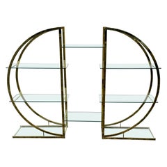 1970s MCM Circular Brass or Gold Room Divider Étagère with Glass Display Shelves