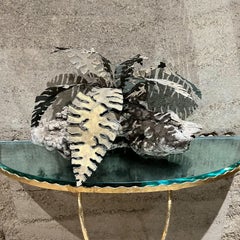 1970s MCM Decorative Burlwood Root Sculpture Torch Cut Brass Leaves