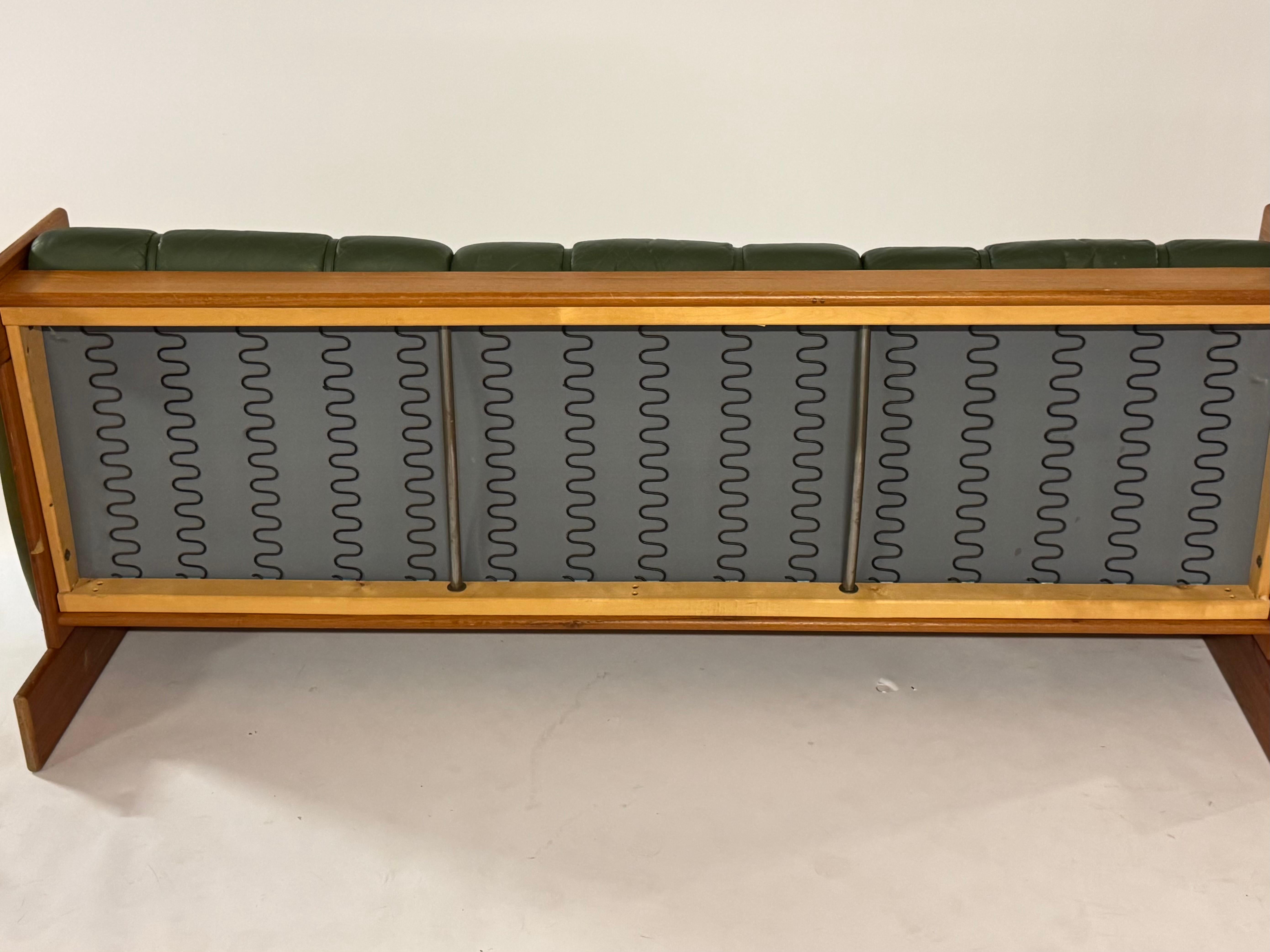 1970s MCM Green Tufted Leather 3 Seat Sofa by Kalustekiila Finland & Teak Frame 7