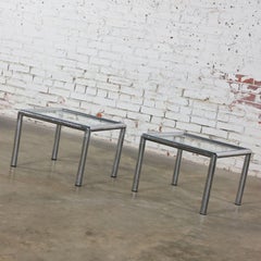 1970's MCM Lane Side or End Tables Square Chrome Frames & Glass Tops a Pair