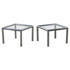1970's MCM Lane Side or End Tables Square Chrome Frames & Glass Tops a Pair