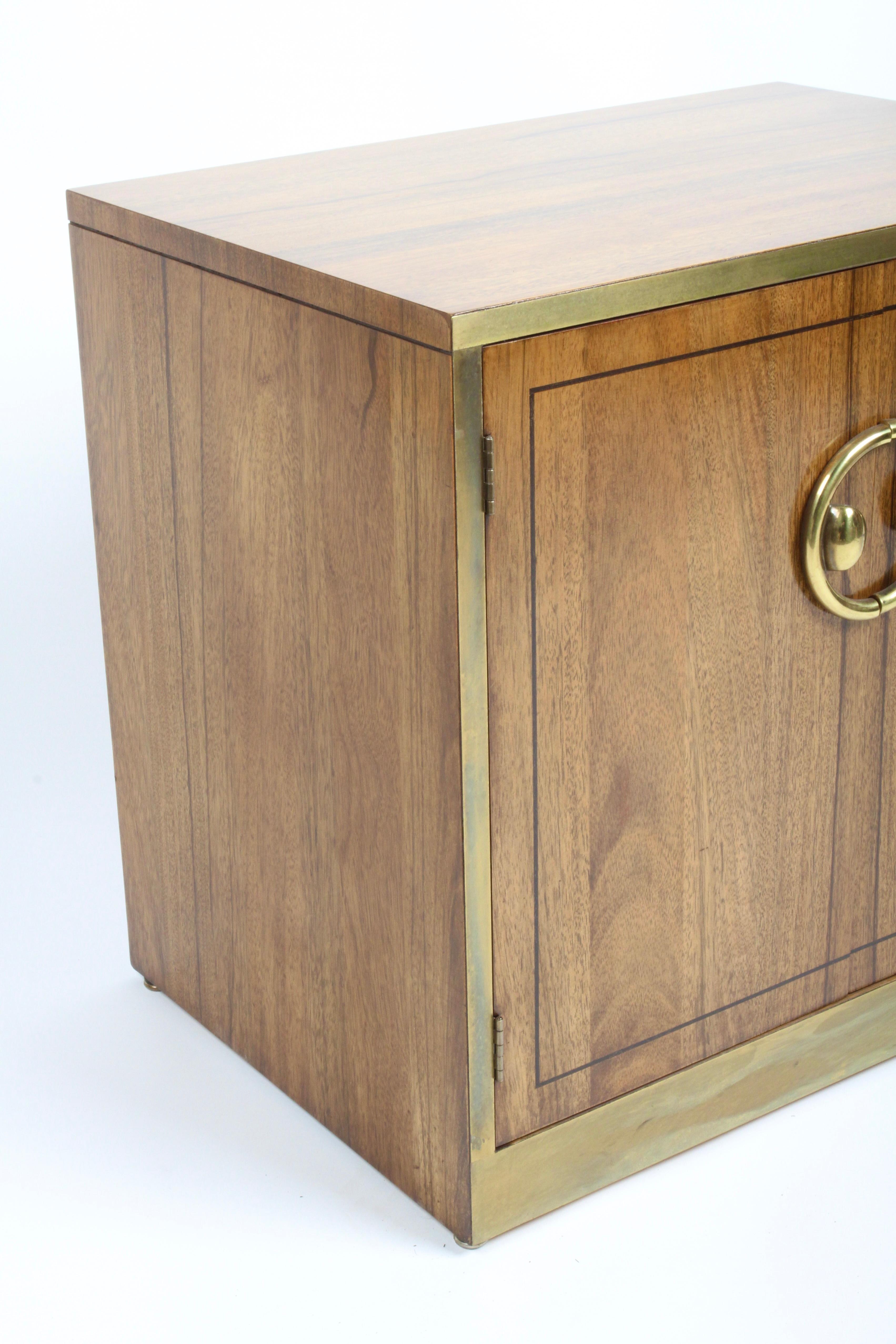 Late 20th Century 1970s MCM Mastercraft Bleached Rosewood & Brass Nightstands or End Tables For Sale