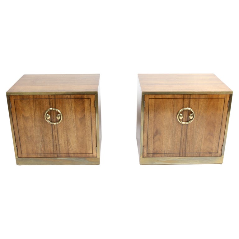 1970s MCM Mastercraft Bleached Rosewood & Brass Nightstands or End Tables  For Sale