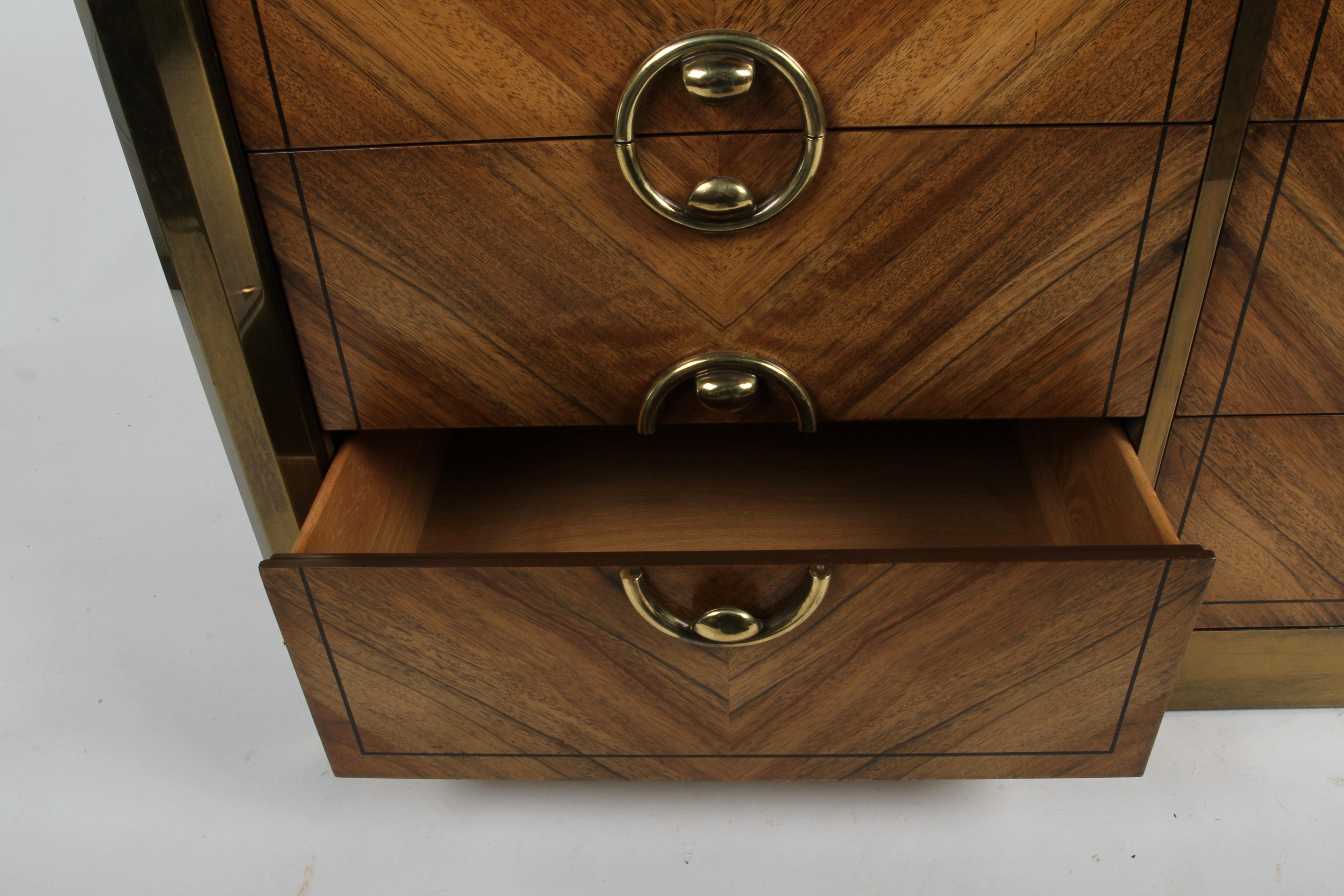 1970s MCM Mastercraft Bleached Rosewood & Brass Six Drawer Dresser, Refinished For Sale 3
