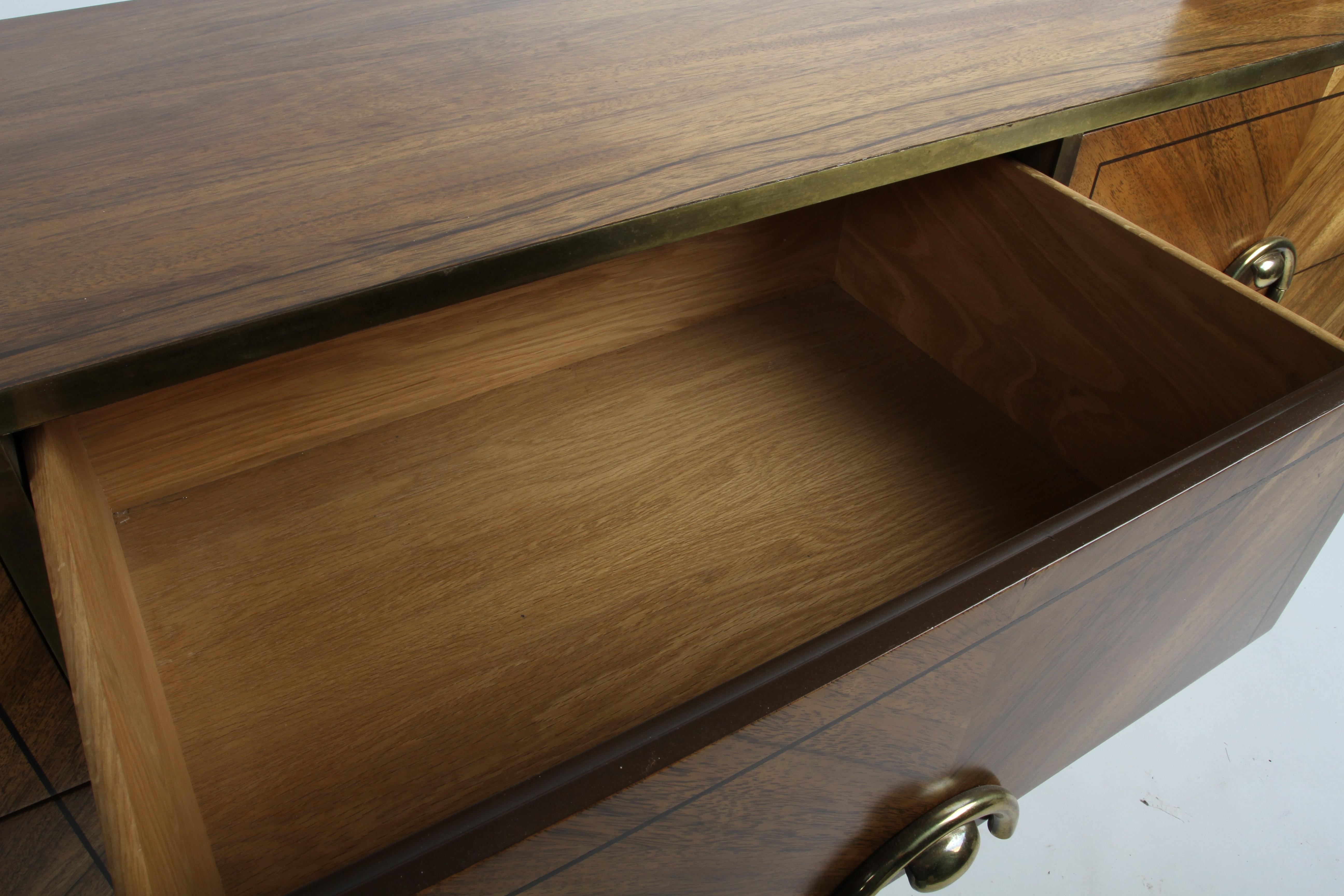 1970s MCM Mastercraft Bleached Rosewood & Brass Six Drawer Dresser, Refinished For Sale 4