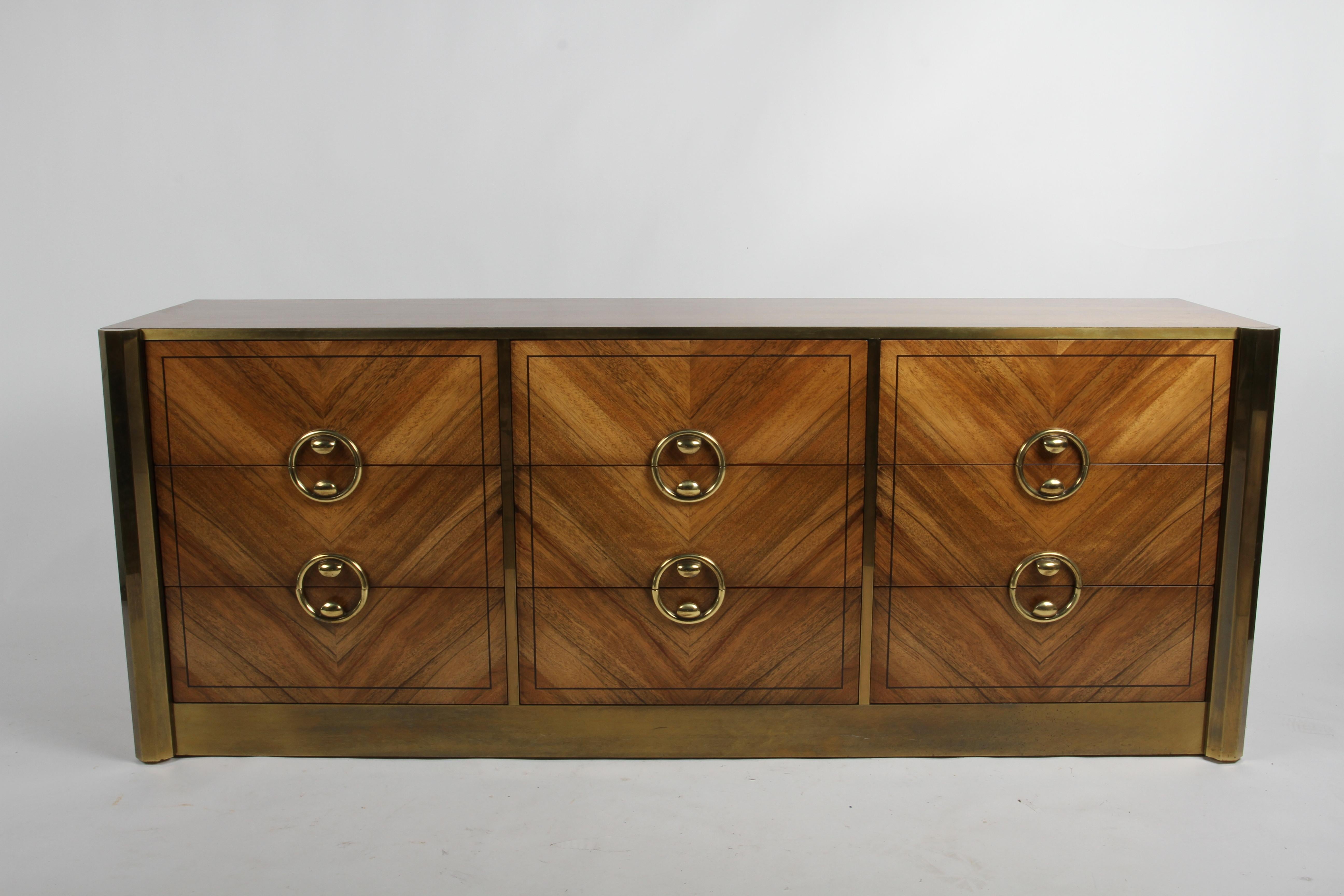 1970s MCM Mastercraft Bleached Rosewood & Brass Six Drawer Dresser, Refinished For Sale 9