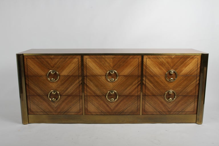 1970s MCM Mastercraft Bleached Rosewood & Brass Six Drawer Dresser, Refinished For Sale 11