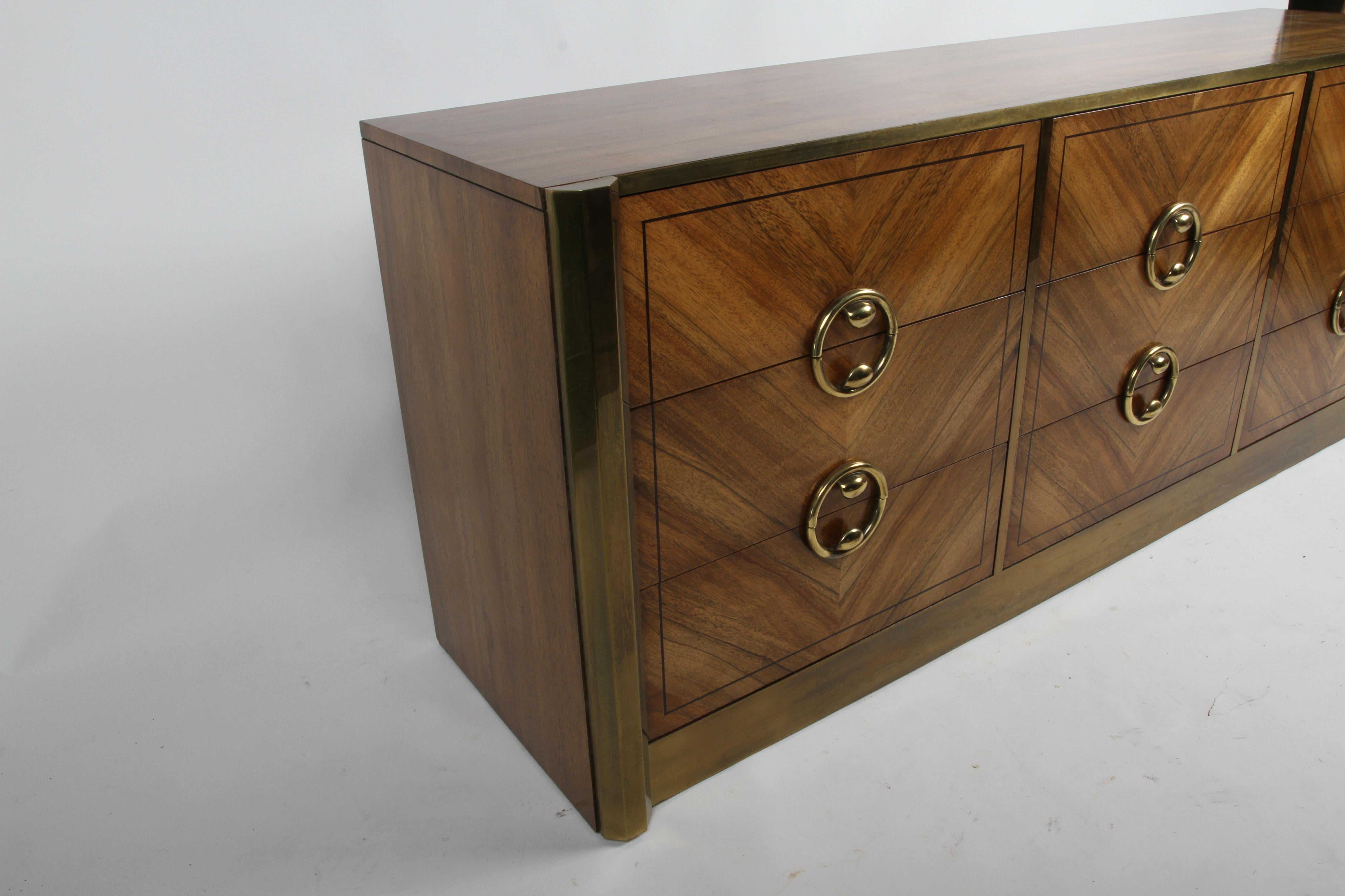 1970s MCM Mastercraft Bleached Rosewood & Brass Six Drawer Dresser, Refinished For Sale 11