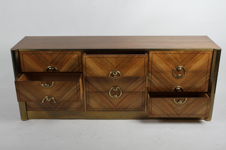 American 1970s MCM Mastercraft Bleached Rosewood & Brass Six Drawer Dresser, Refinished For Sale
