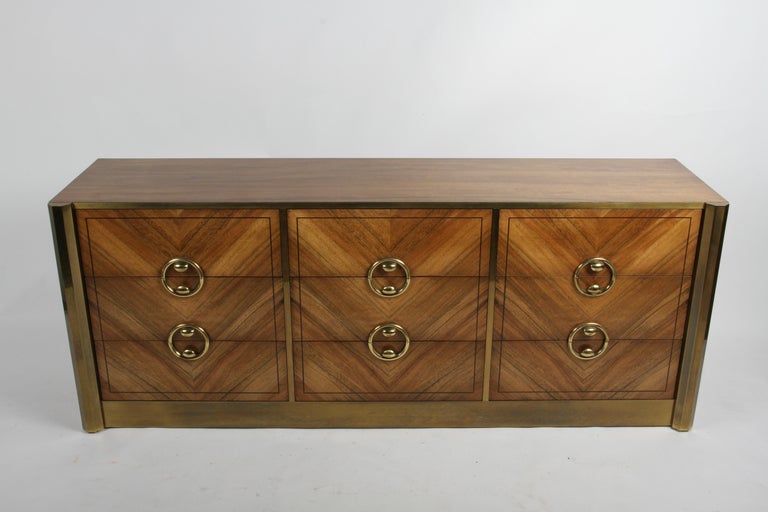 1970s MCM Mastercraft Bleached Rosewood & Brass Six Drawer Dresser, Refinished In Good Condition For Sale In St. Louis, MO