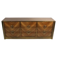 1970s MCM Mastercraft Bleached Rosewood & Brass Six Drawer Dresser, Refinished