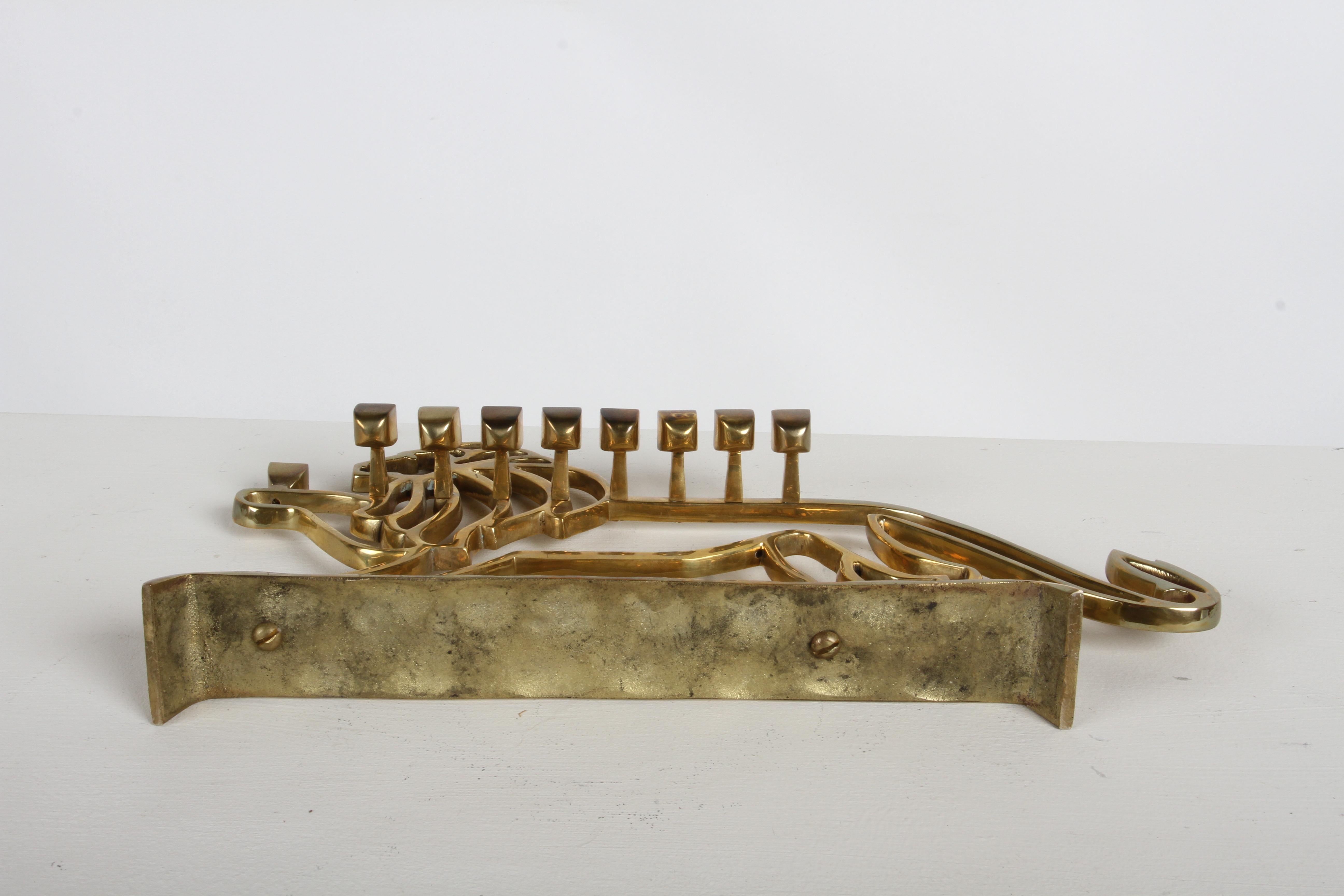 1970s MCM Modern León de latón Menorah judía - Lámpara de Rosenthal Judaica de Cara en venta 3