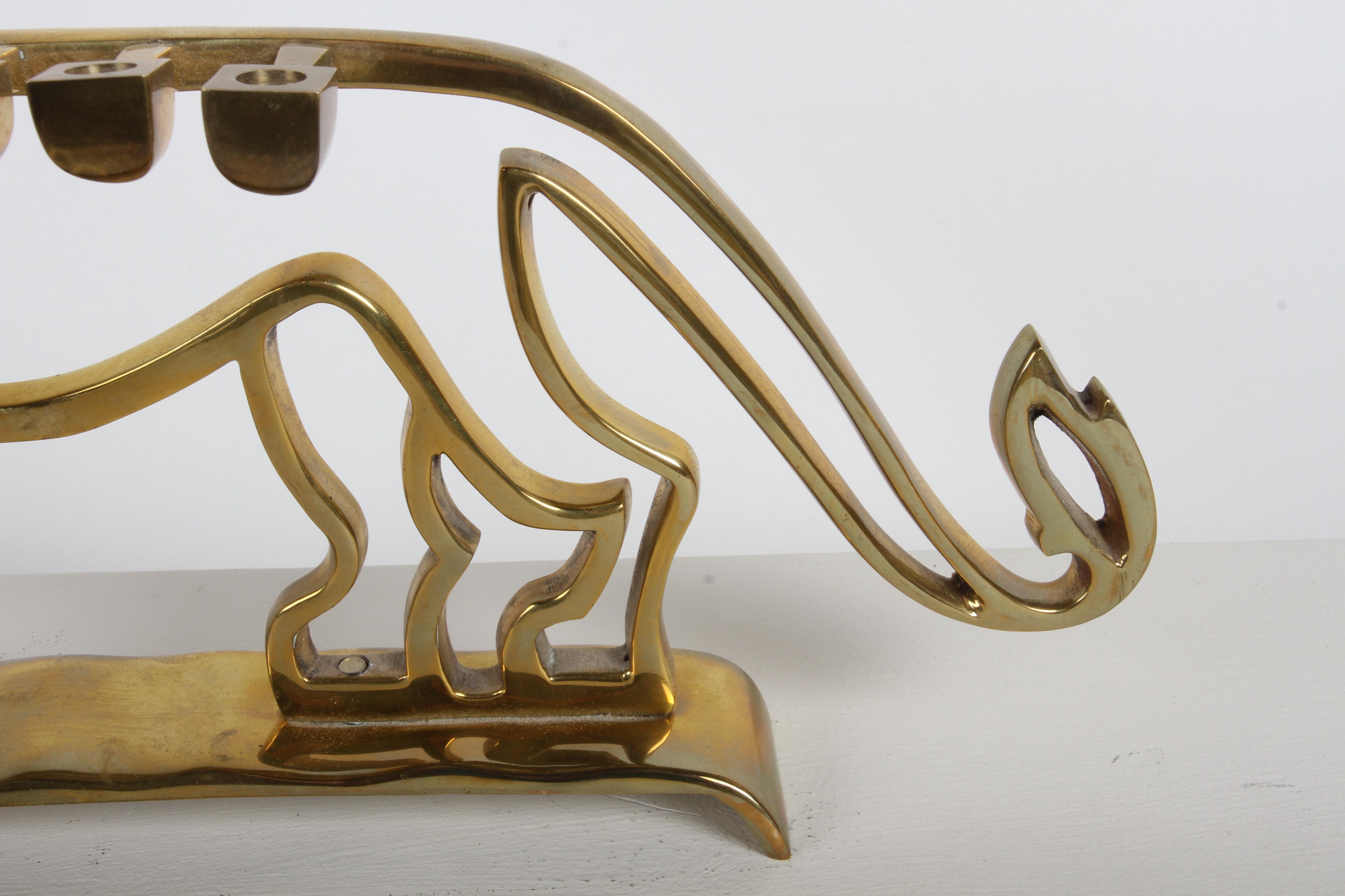 1970s MCM Modern León de latón Menorah judía - Lámpara de Rosenthal Judaica de Cara en venta 4