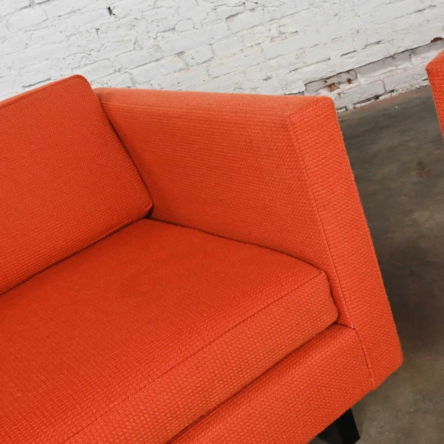 1970s Mcm to Modern Harvey Probber Club Chairs Orange 1571 Tuxedo Sleigh Bases For Sale 11