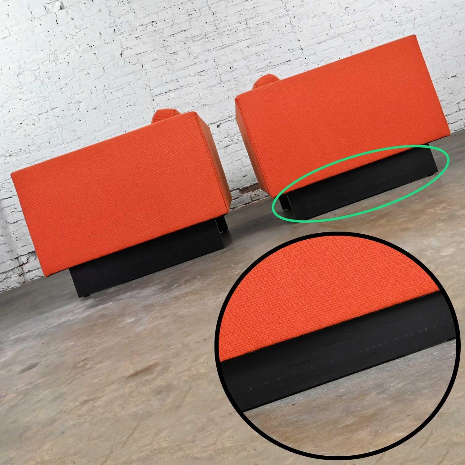 1970s Mcm to Modern Harvey Probber Club Chairs Orange 1571 Tuxedo Sleigh Bases For Sale 13