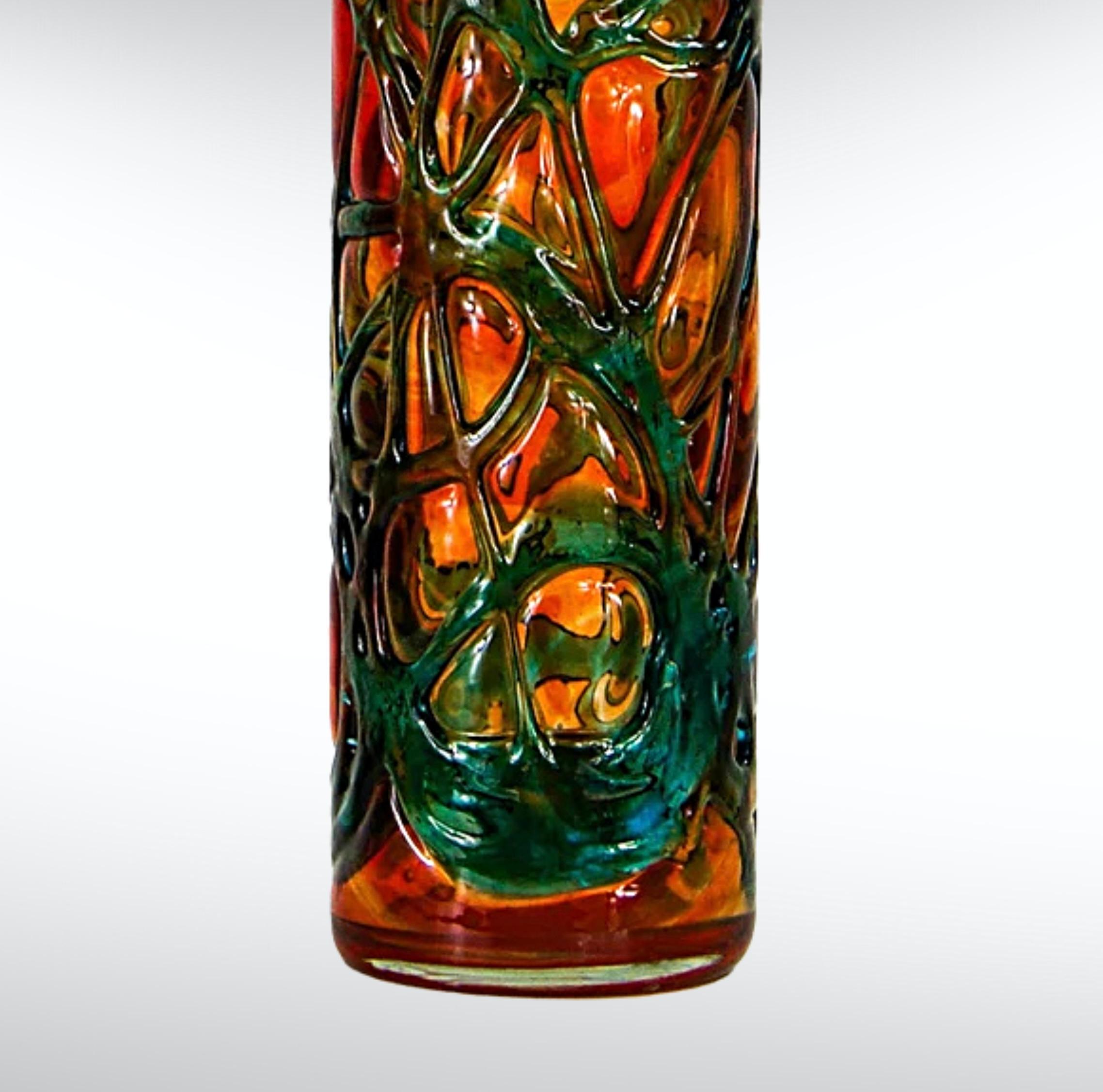 Maltese 1970s Mdina Glass by Michael Harris Brutalist Textured Tall Vase, Signed