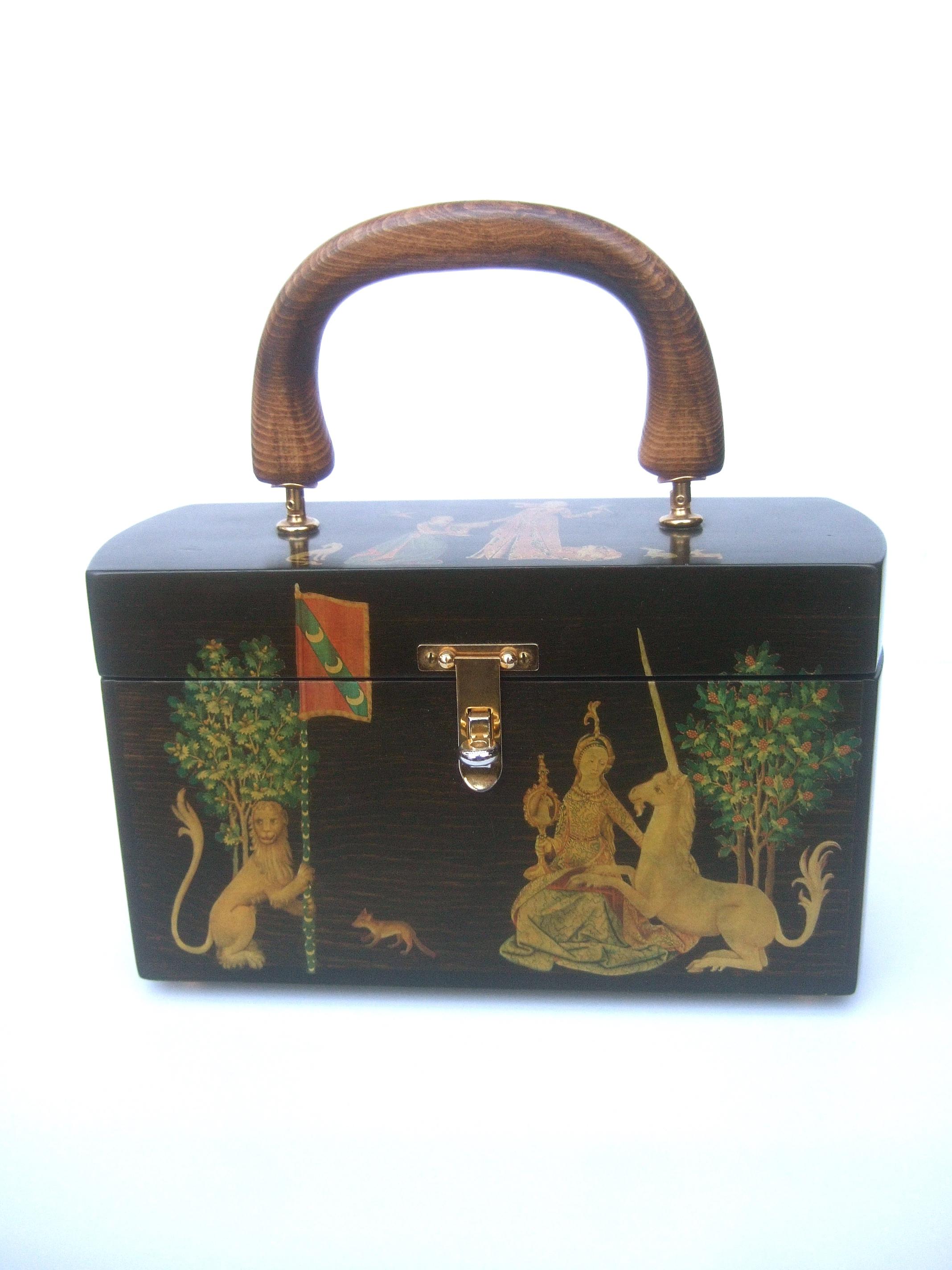 1970s Medieval Style Wood Decoupage Box Purse 4