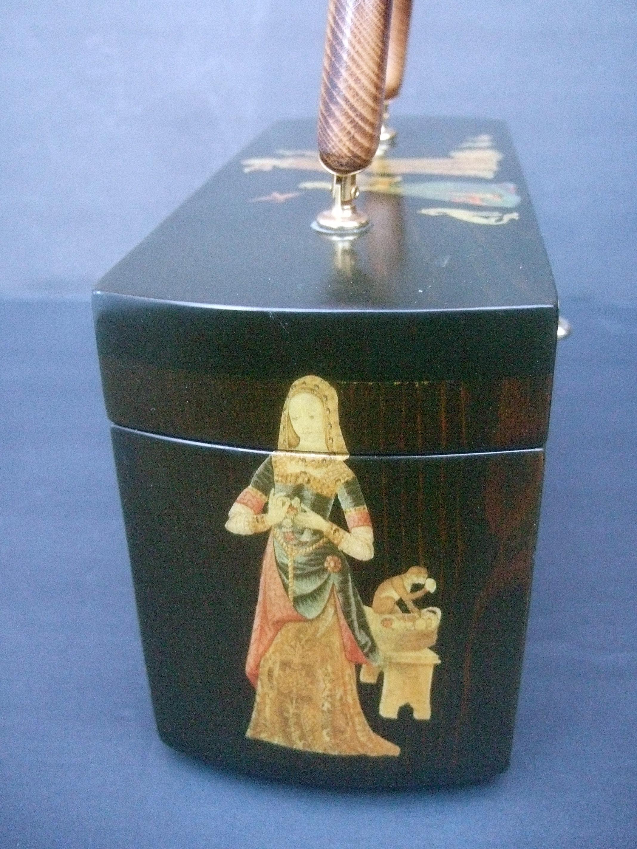 1970s Medieval Style Wood Decoupage Box Purse 6