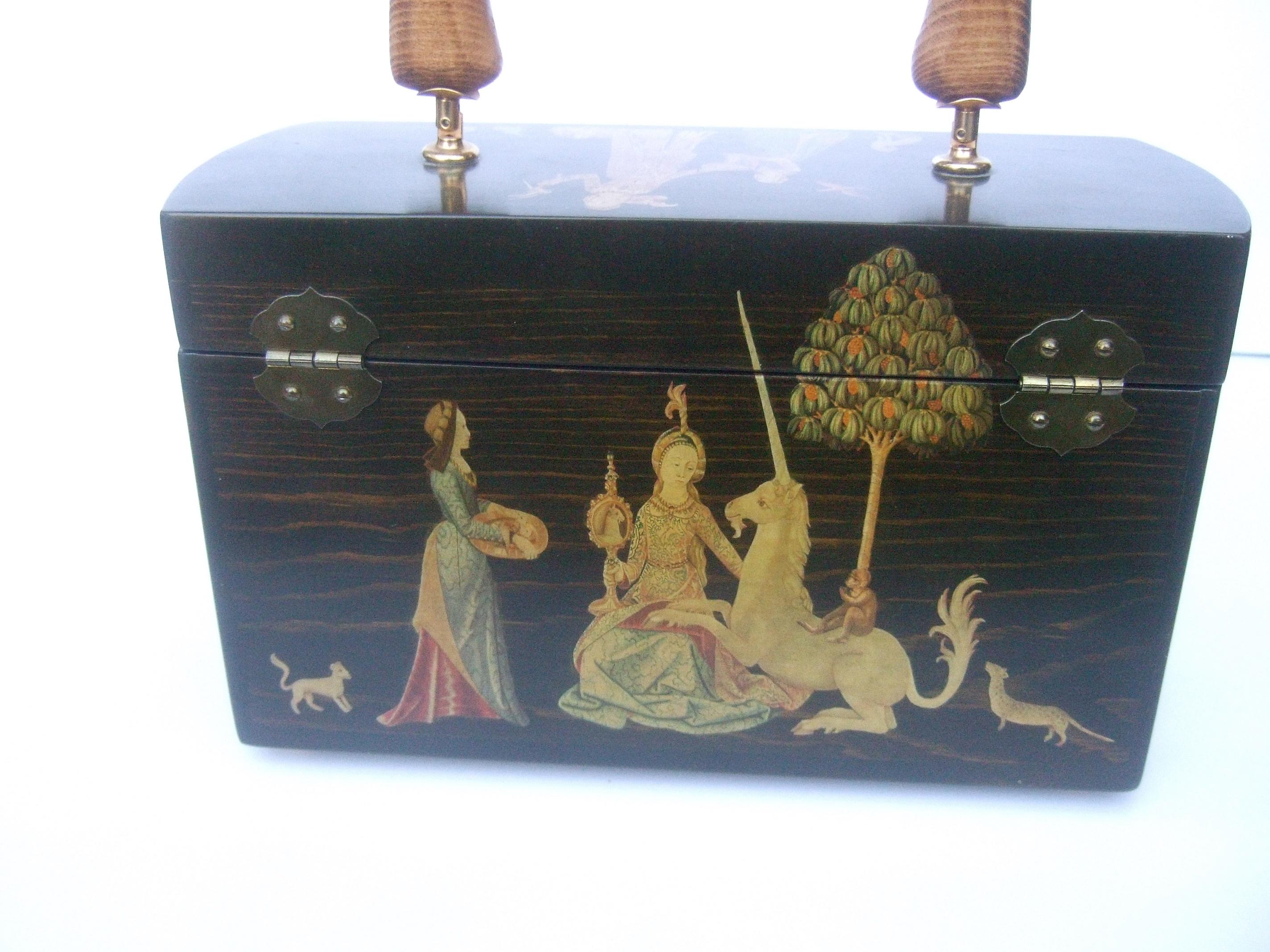 1970s Medieval Style Wood Decoupage Box Purse 8