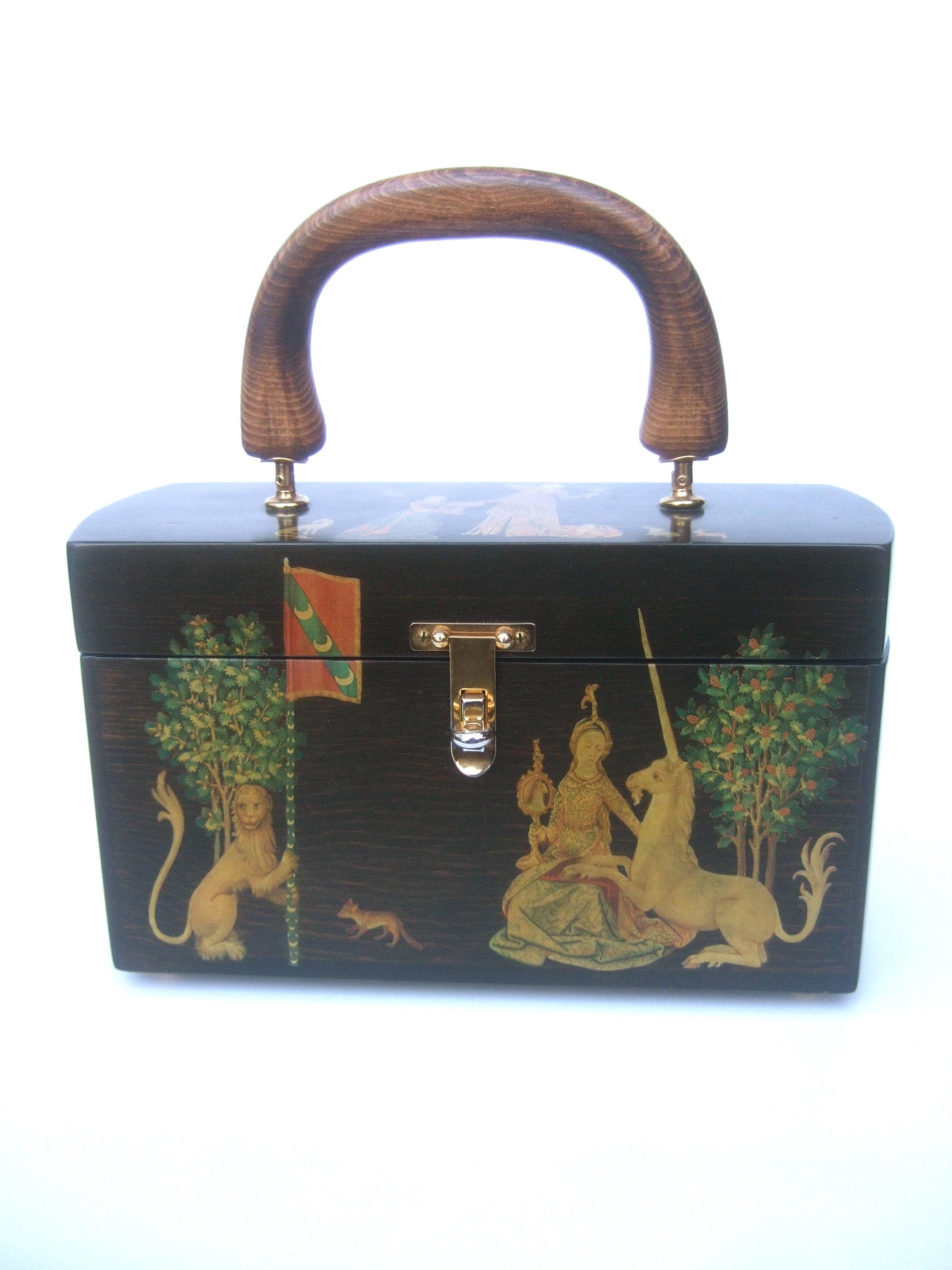 1970s Medieval Style Wood Decoupage Box Purse 12