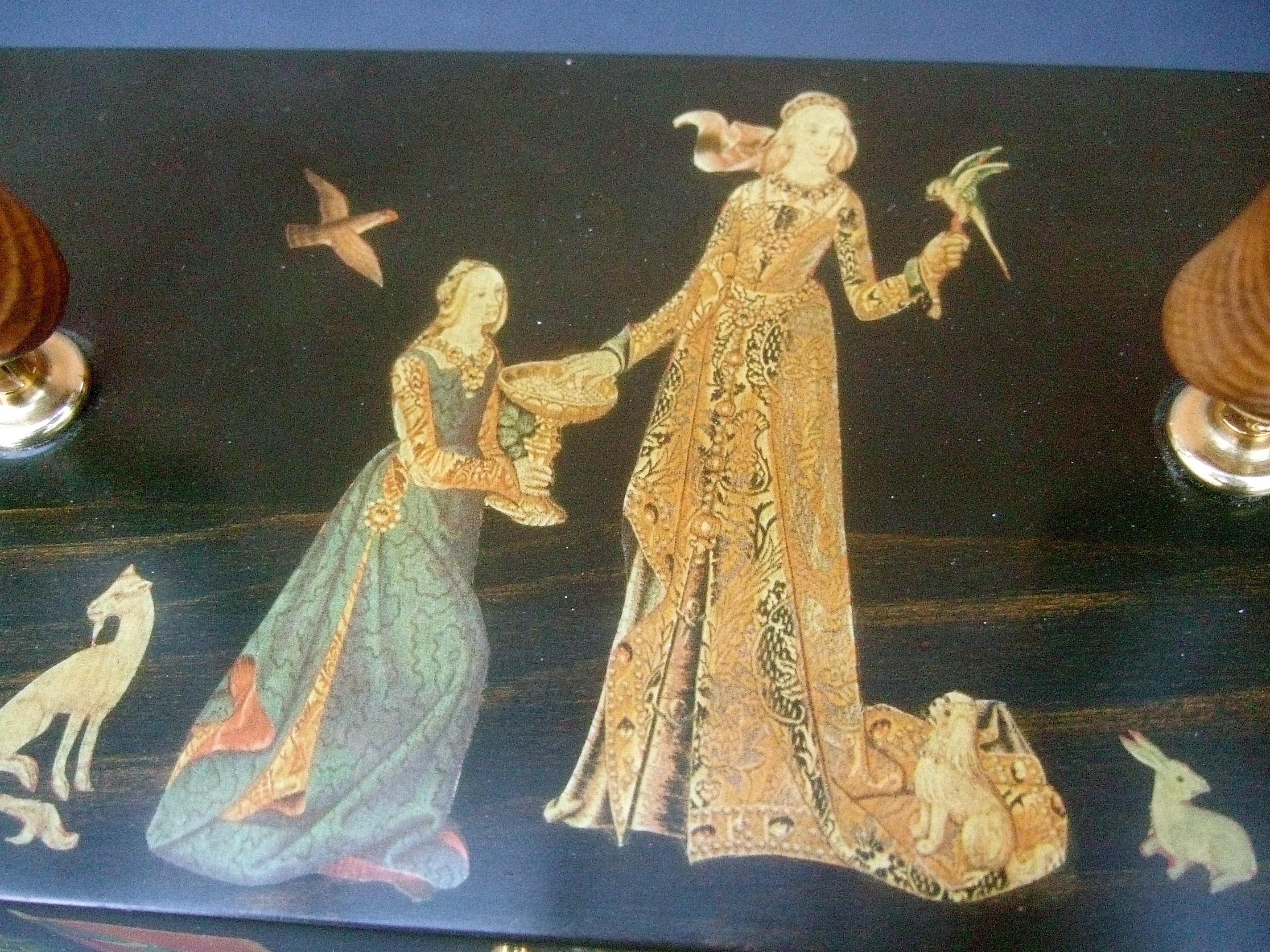 Women's 1970s Medieval Style Wood Decoupage Box Purse