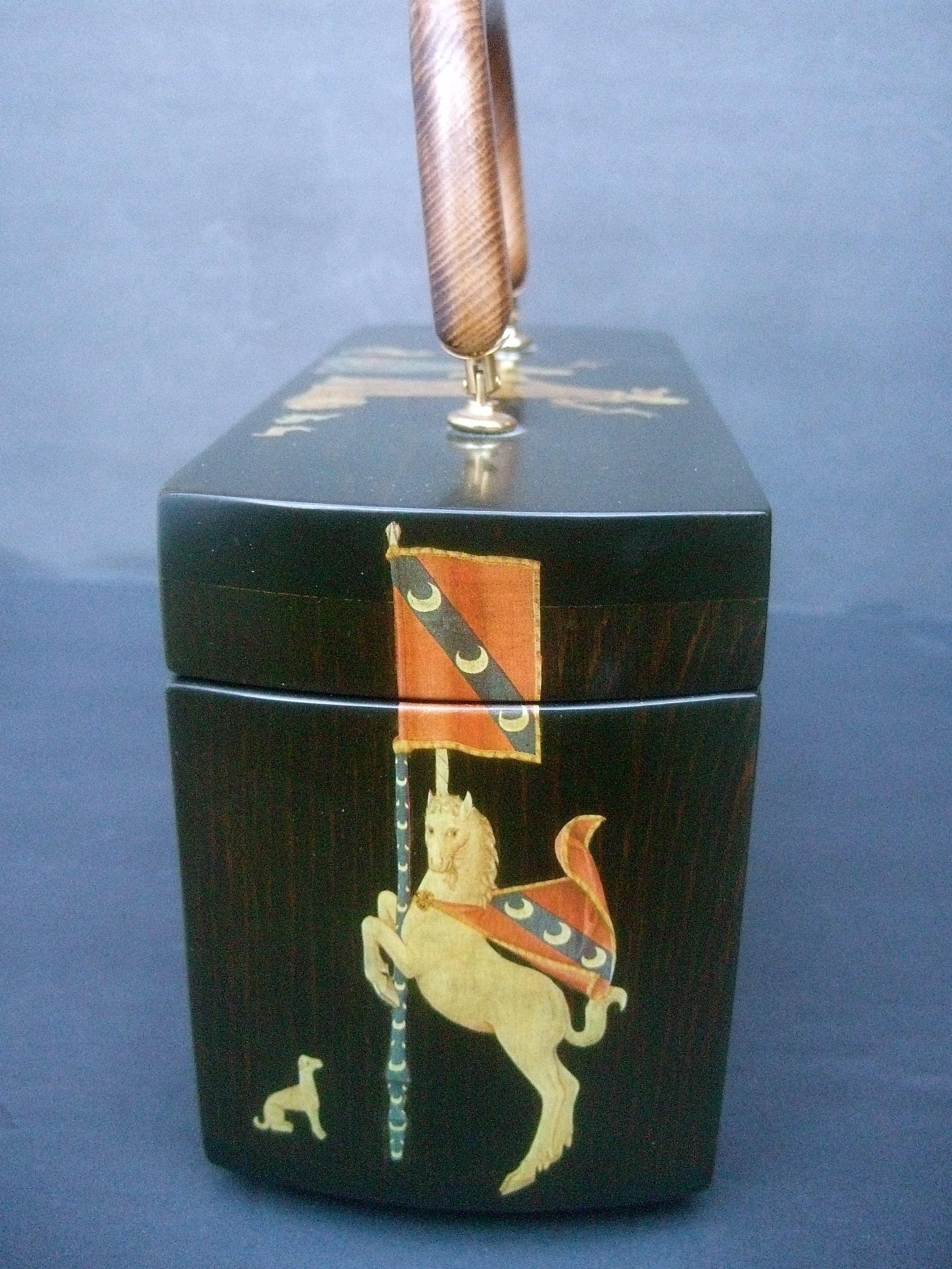 1970s Medieval Style Wood Decoupage Box Purse 1