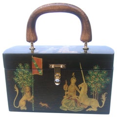 Vintage 1970s Medieval Style Wood Decoupage Box Purse