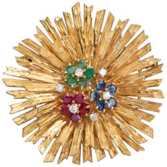 1970s Mellerio Paris Gem Set Gold Modern Brooch 1970s Mellerio Paris Gem Set Gold Modern Brooch
