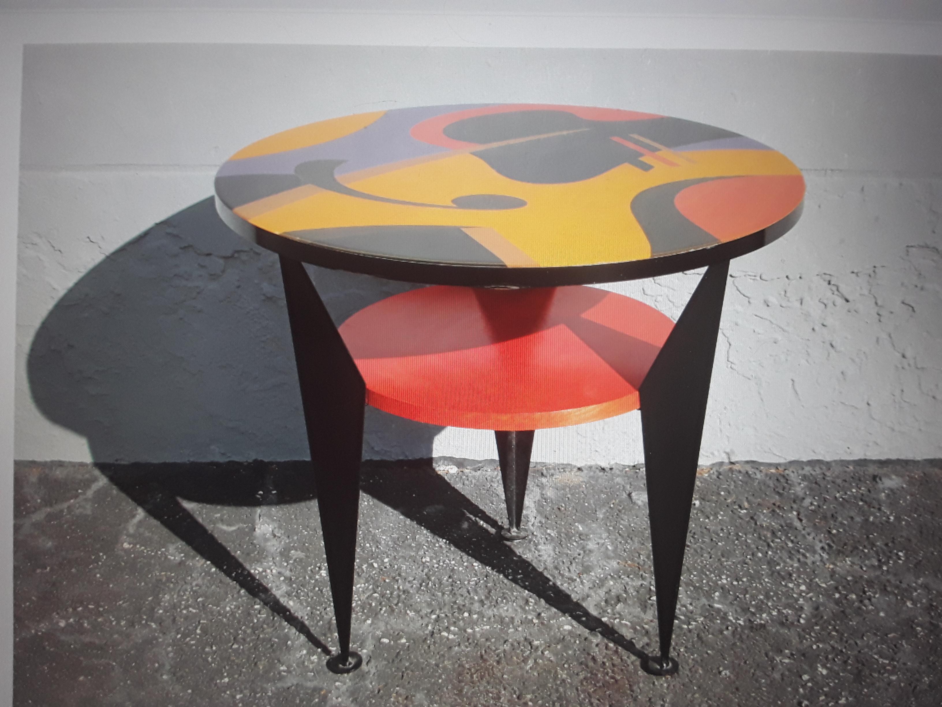 1970's Memphis Style Multi Color 2 Tiered Accent/ Side Table Signed by Artist For Sale 5