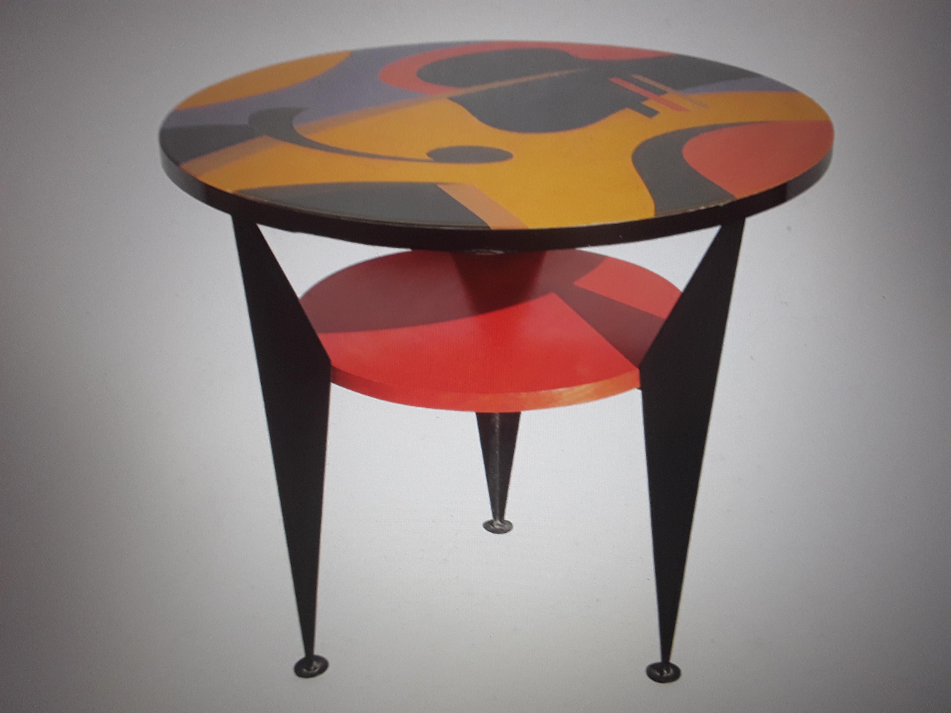 1970's Memphis Style Multi Color 2 Tiered Accent/ Side Table Signed by Artist For Sale 6