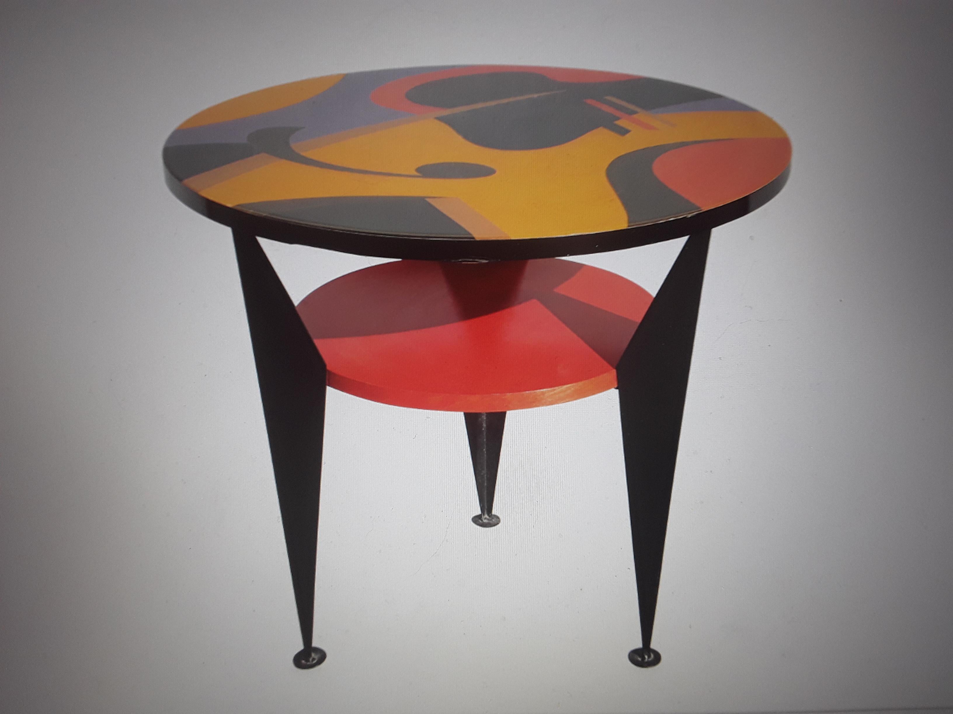 1970's Memphis Style Multi Color 2 Tiered Accent/ Side Table Signed by Artist For Sale 7