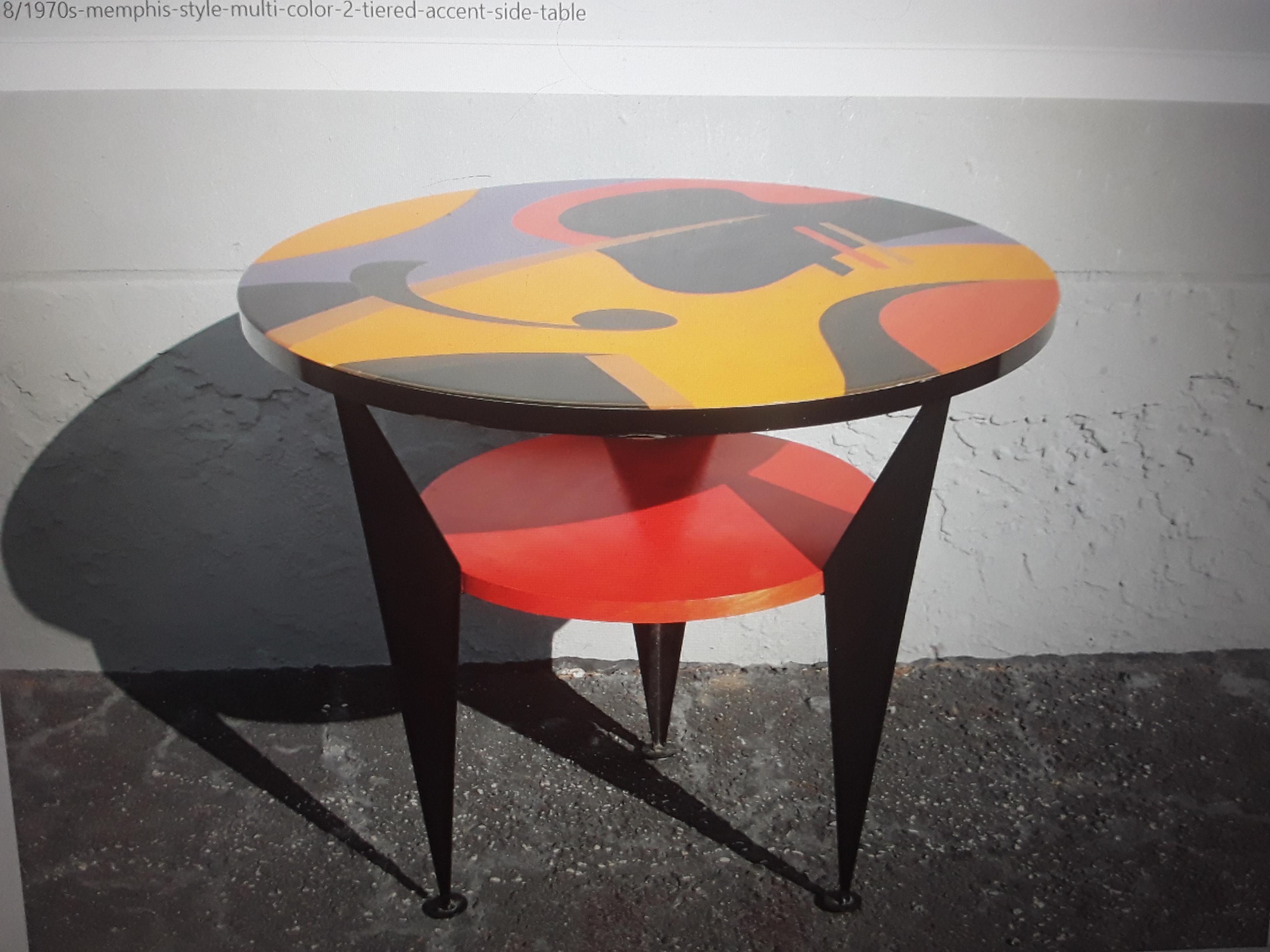 1970's Mid Century Modern Memphis Style Multi Color Accent/ Side Table Signed by the Artist. This is a lovely side table.