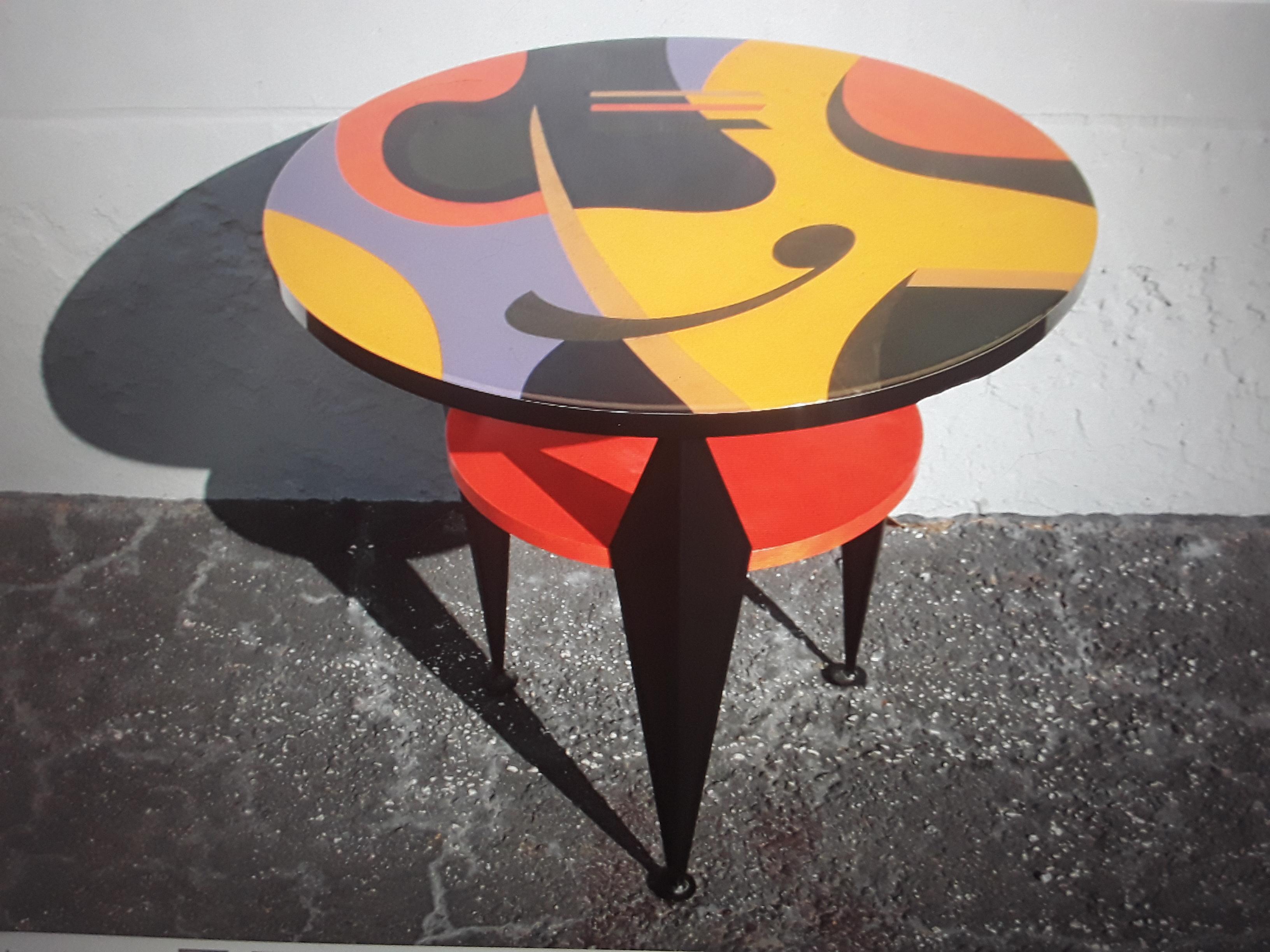 American 1970's Memphis Style Multi Color 2 Tiered Accent/ Side Table Signed by Artist For Sale