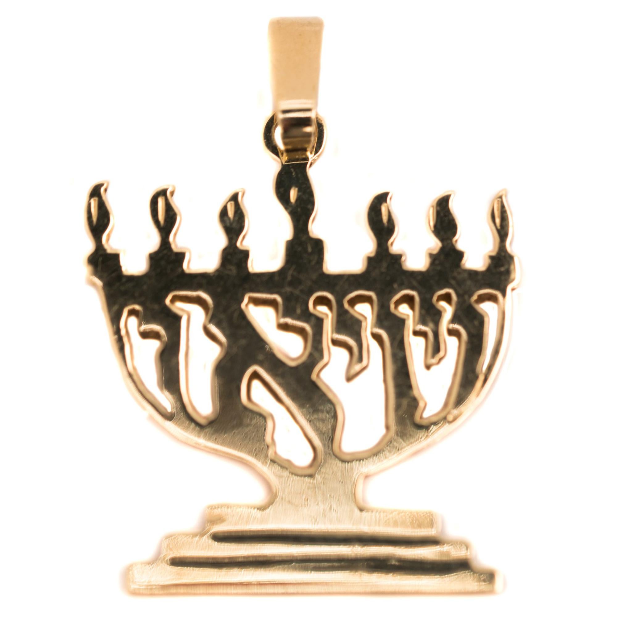 1970s Menorah Pendant, 14 Karat Yellow Gold