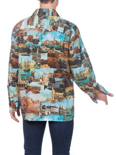 1970s Mens 18th Century Photo Print Disco Shirt