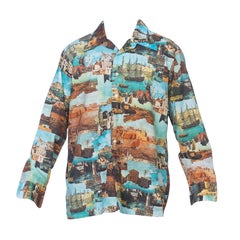 Vintage 1970s Mens 18th Century Photo Print Disco Shirt