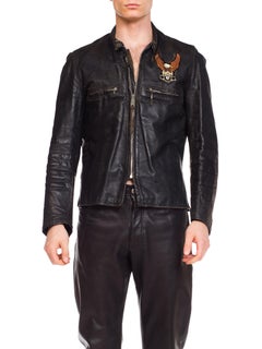 1970S BROOKS Black Leather Men's BMW Eagle Patch Biker Jacket