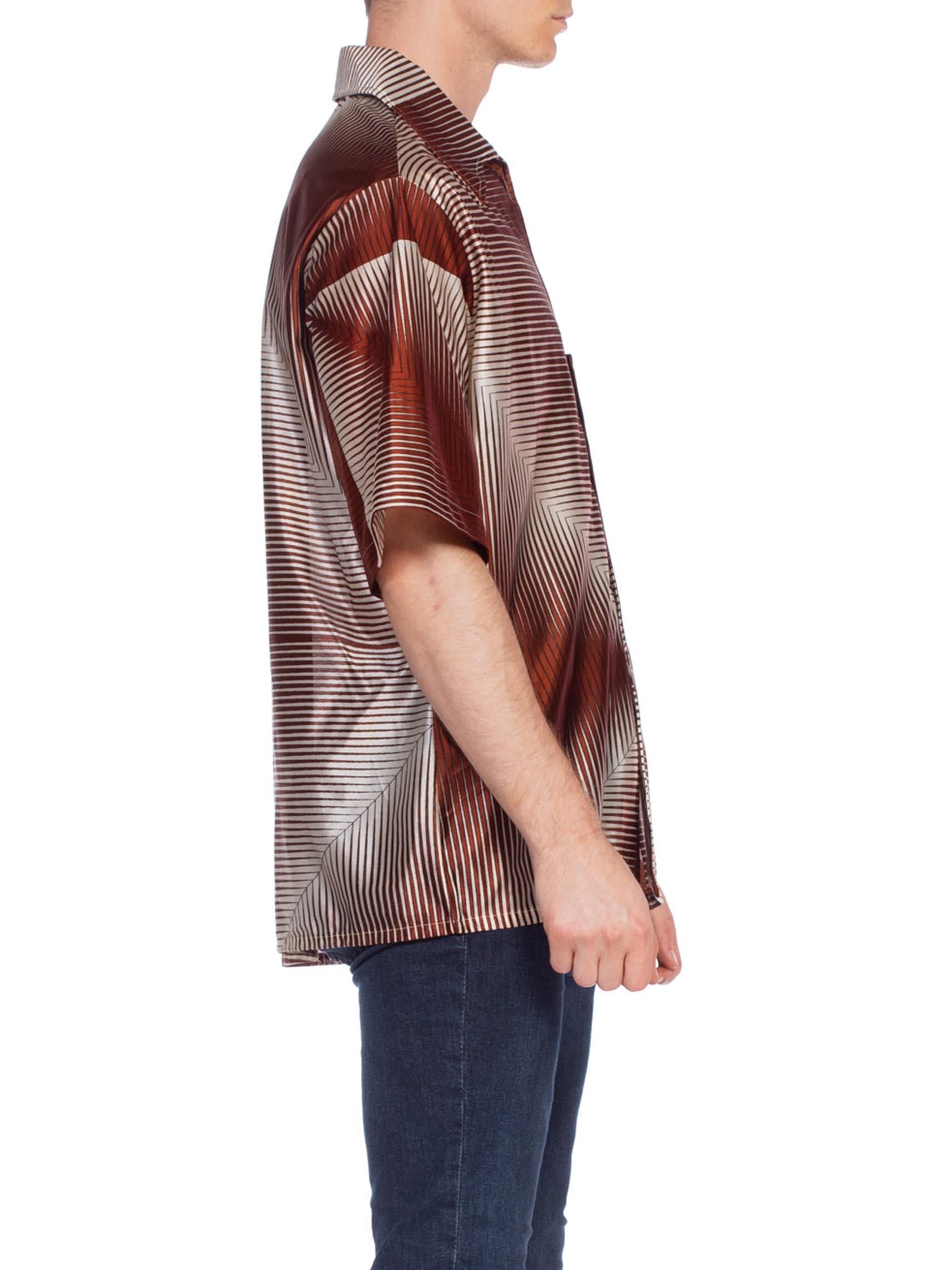 1970'S Brown Geometric Acetate Men's Disco Shirt XL 1