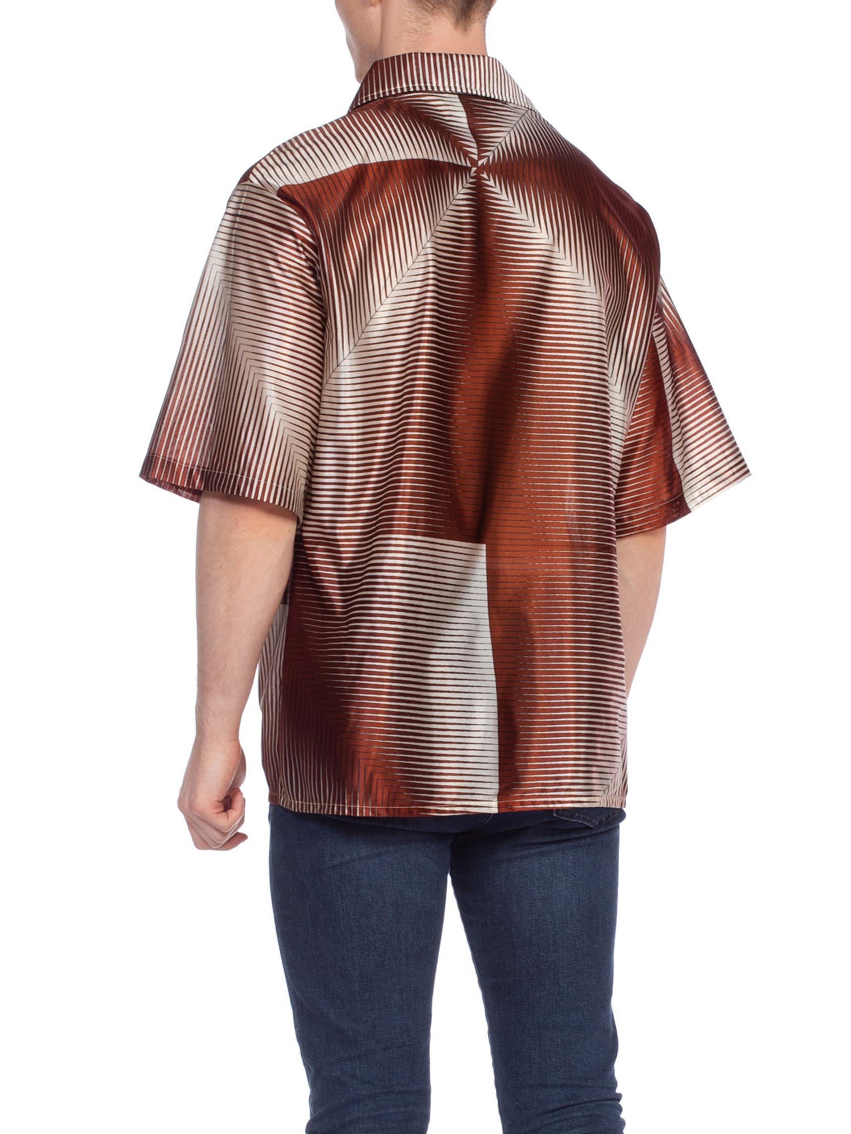 1970'S Brown Geometric Acetate Men's Disco Shirt XL 5