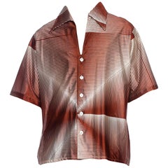 1970'S Brown Geometric Acetate Men's Disco Shirt XL