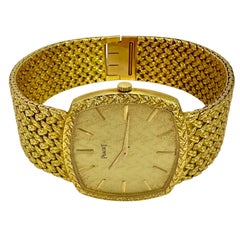1970's Men's Gold Piaget Dress Watch w/Cushion Shaped Head & Integral Woven Band