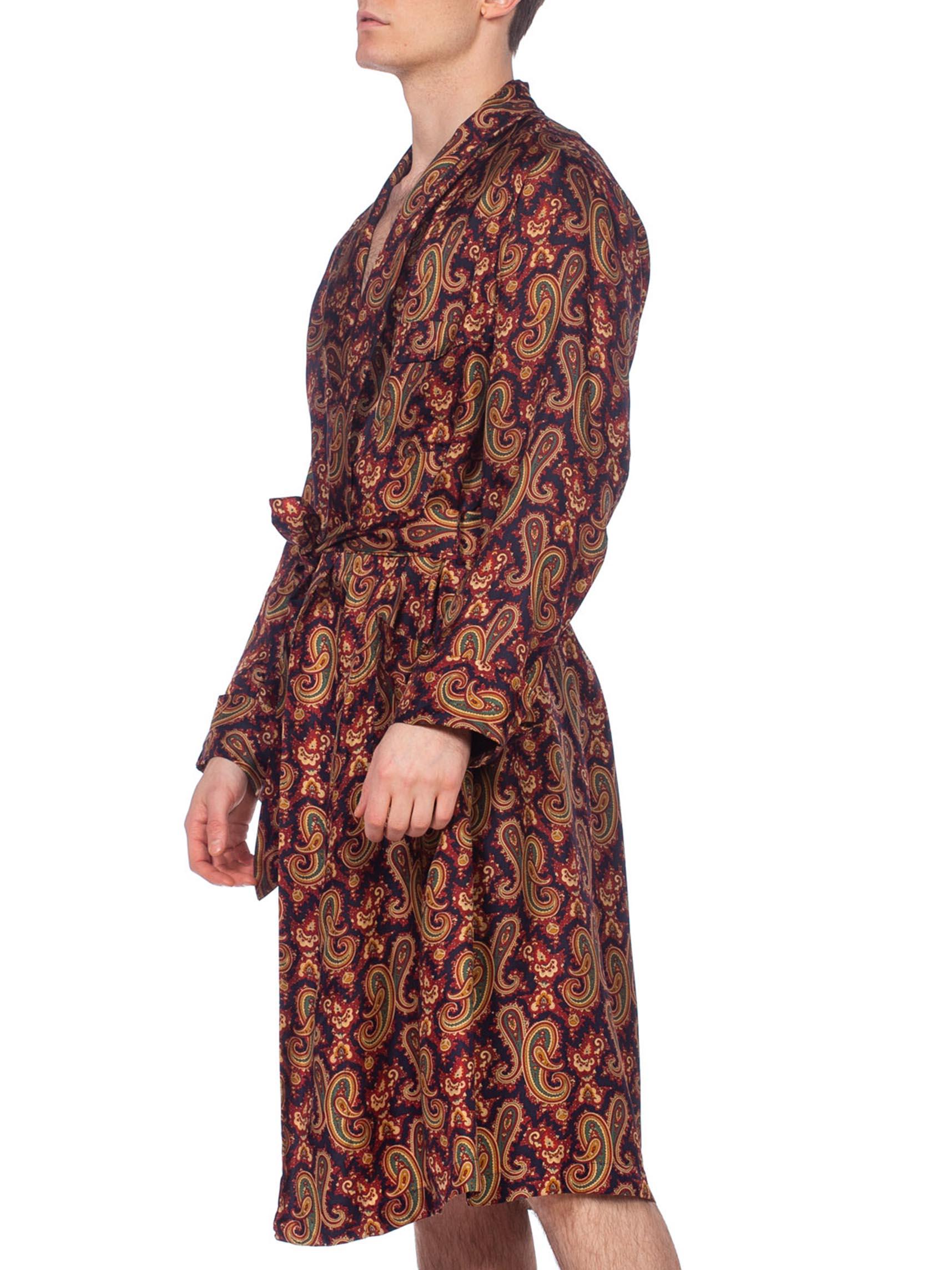 Brown 1970'S Mens Paisley Silk Robe