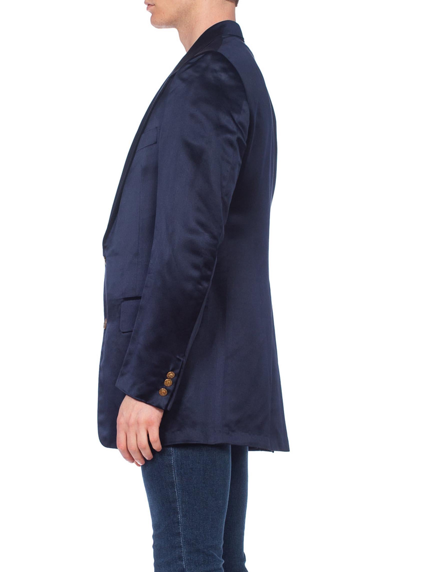 1970's Mens Pierre Cardin Navy Blue Silk Satin Blazer Dinner Jacket In Excellent Condition In New York, NY