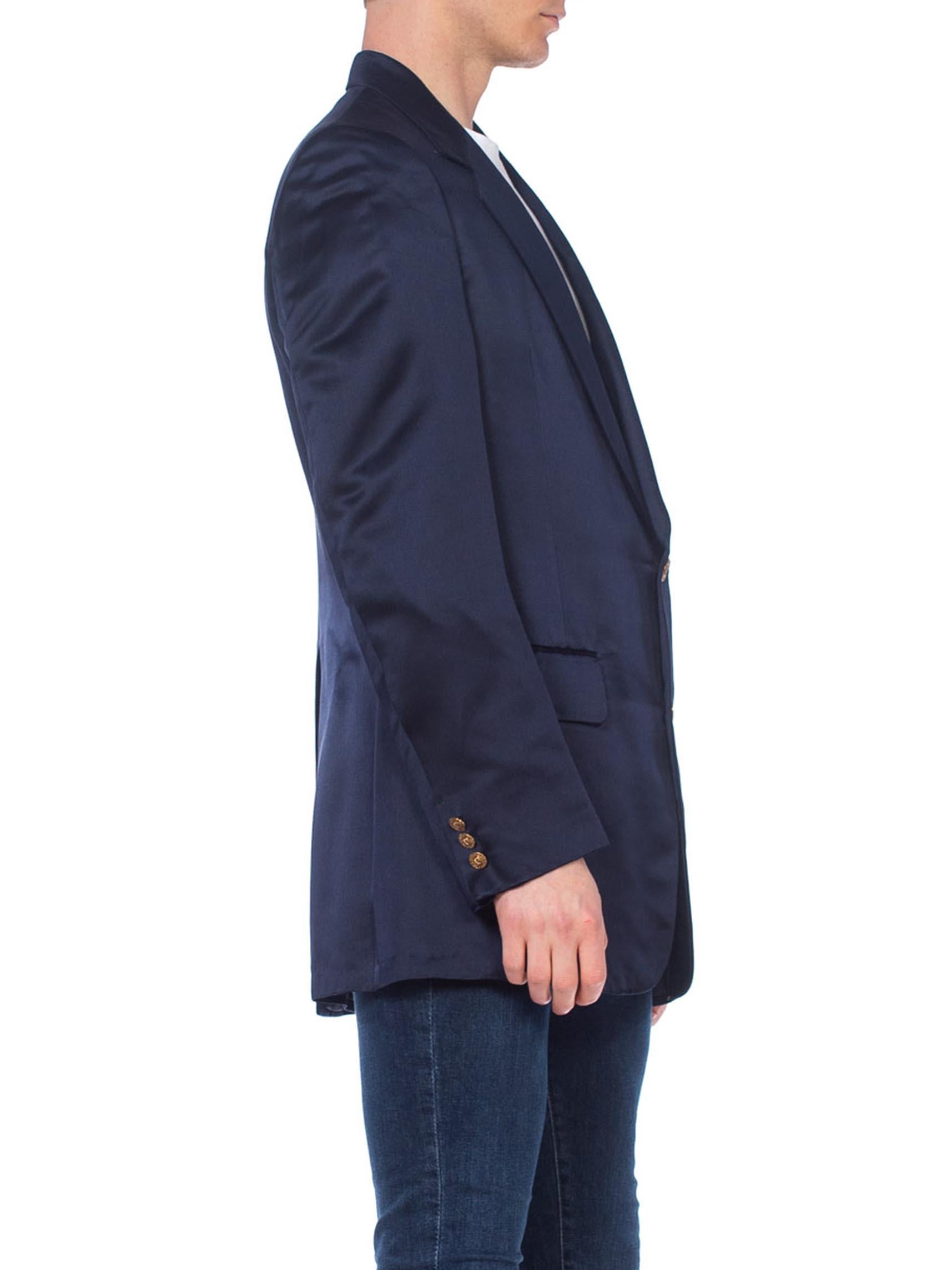 Men's 1970's Mens Pierre Cardin Navy Blue Silk Satin Blazer Dinner Jacket